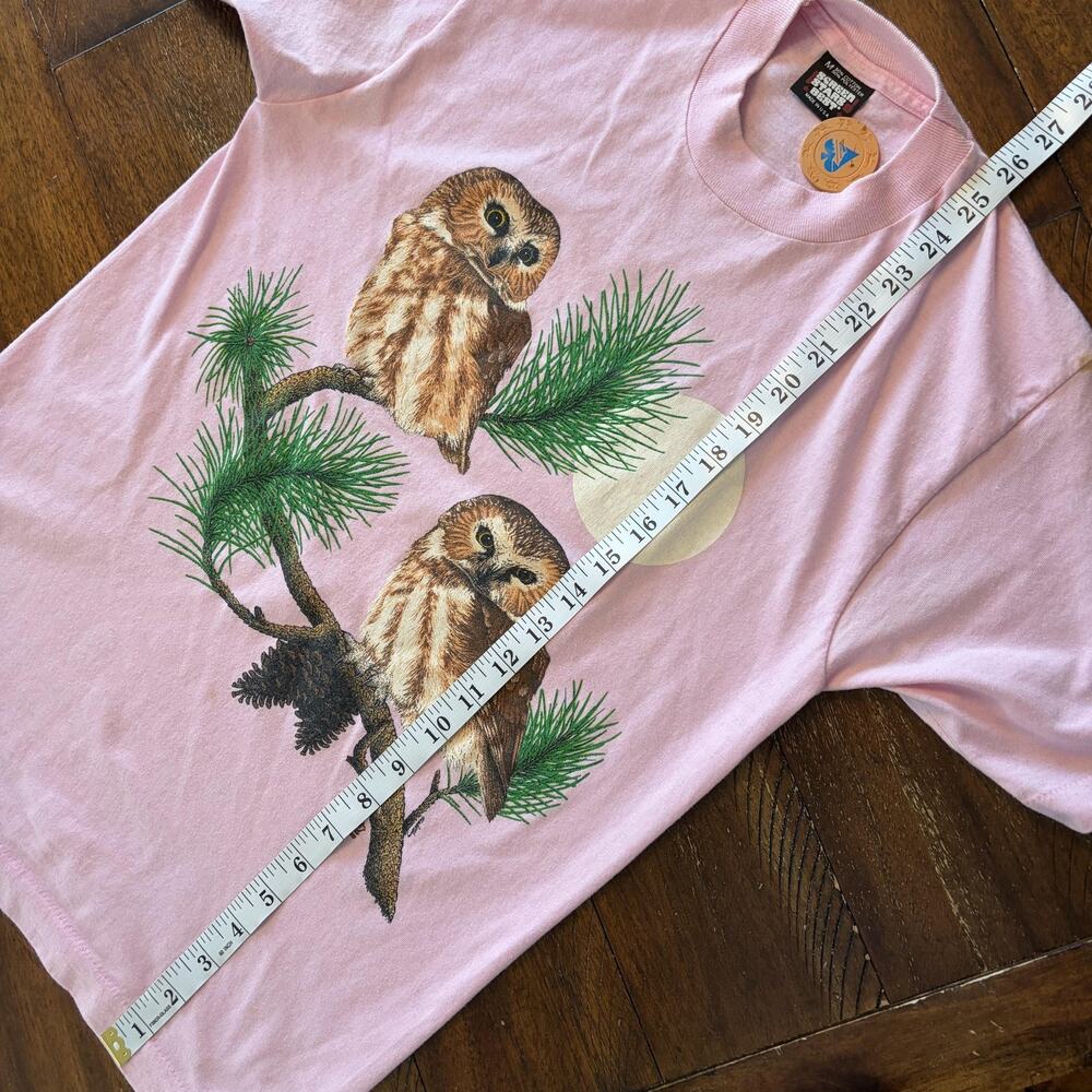 Vintage Owls Shirt Mens Medium Pink Screen Stars Tee T-Shirt USA Nature - Picture 8 of 8